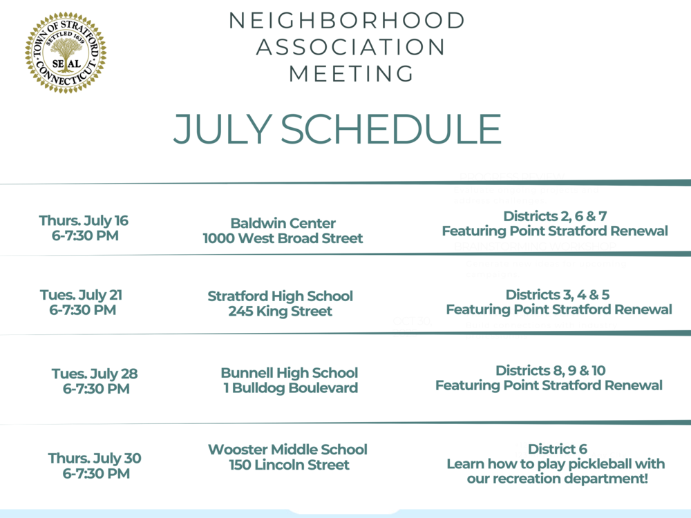 Neighborhood Association Meeting Schedule