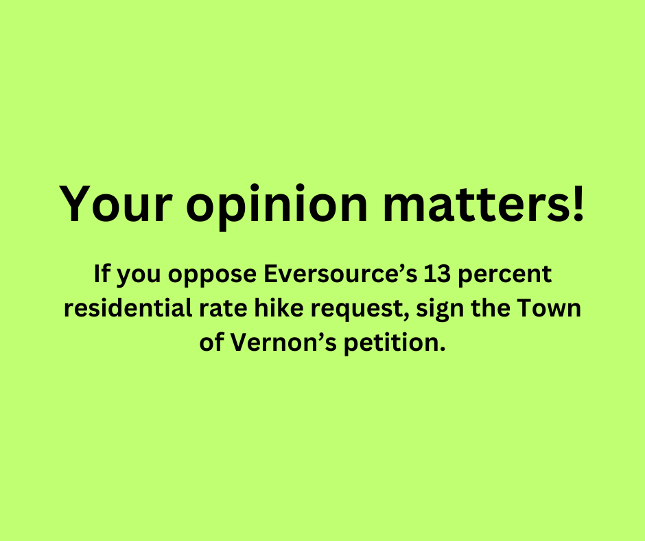 Call to action to oppose eversource rate increase request and to sign a petition opposing it.