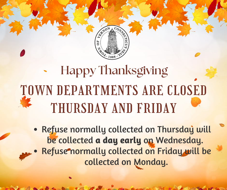 Town Departments closed Thursday and Friday for Thanksgiving