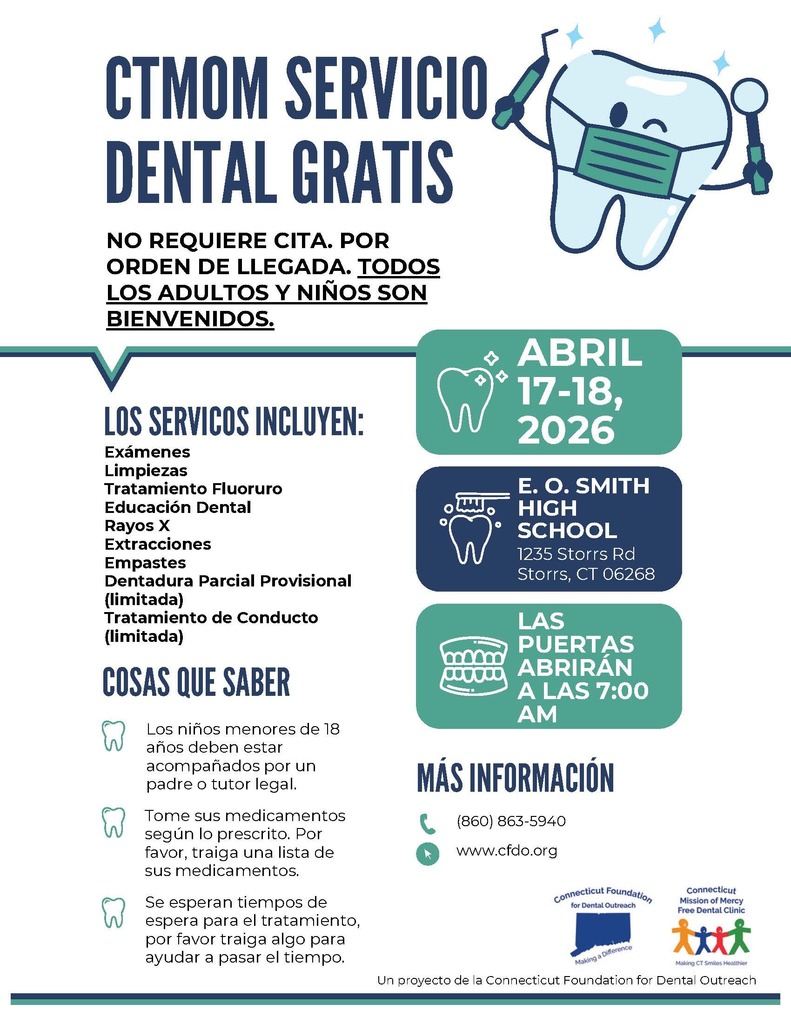 Connecticut Mission of Mercy Free Dental Clinic April 17-18 at E.O. Smith High School in Spanish