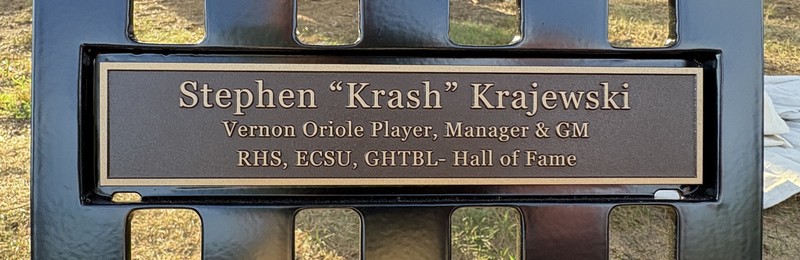 Plaque on Krash's bench