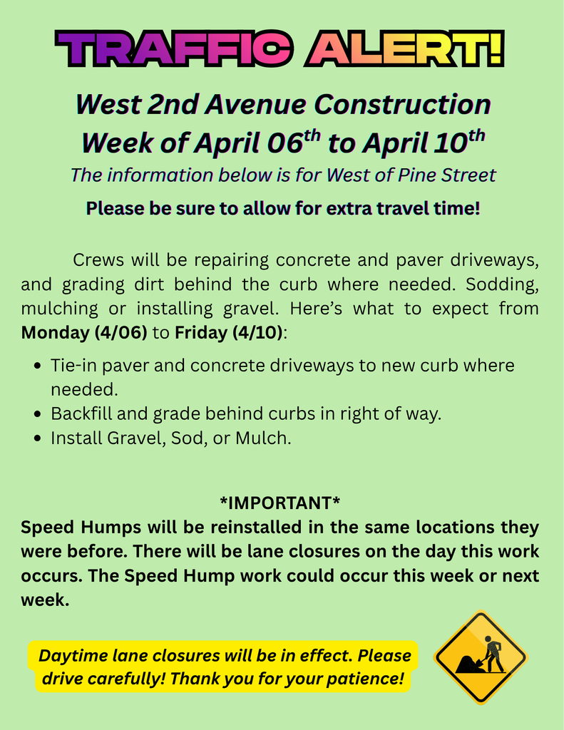 2nd Avenue traffic alert for the week of April 6 to April 10