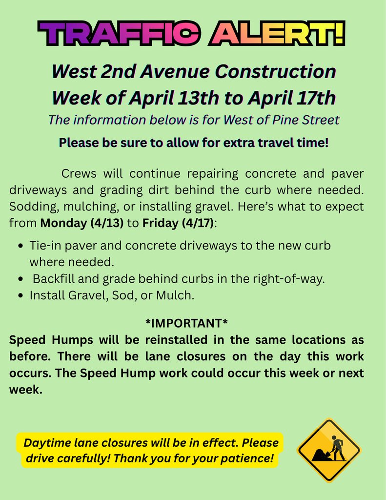 Traffic Alert on 2nd Avenue on the week of April 13 to April 17