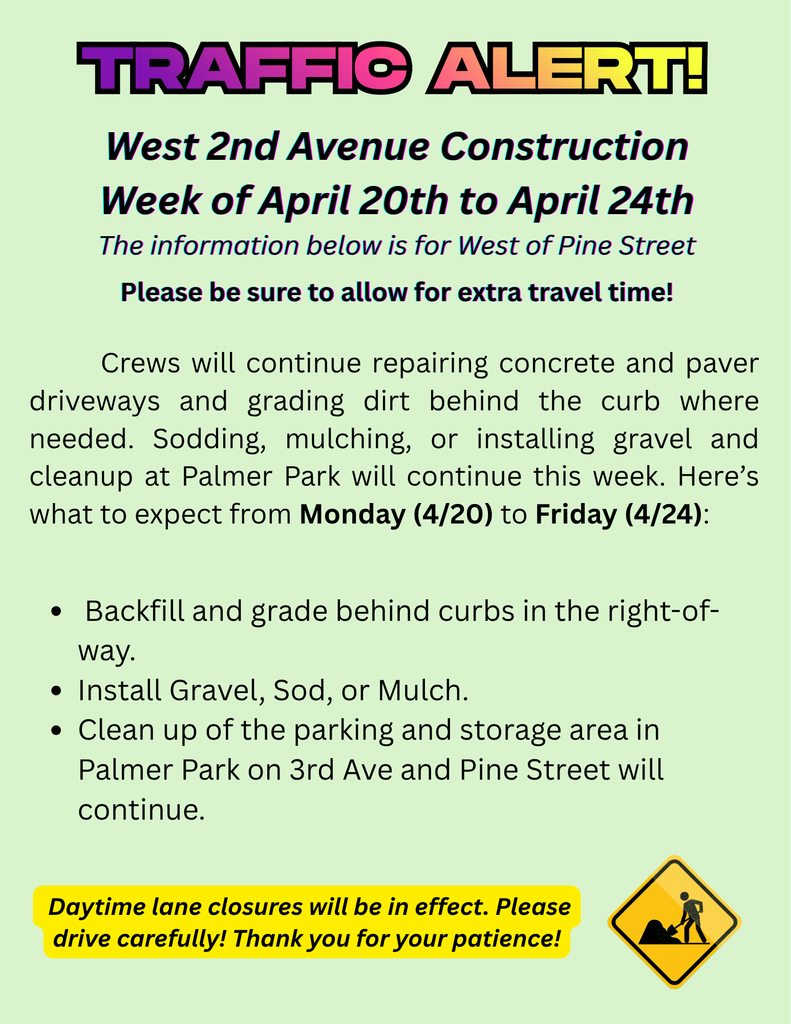 2nd Avenue  traffic alert for the week of April 20 to April 24