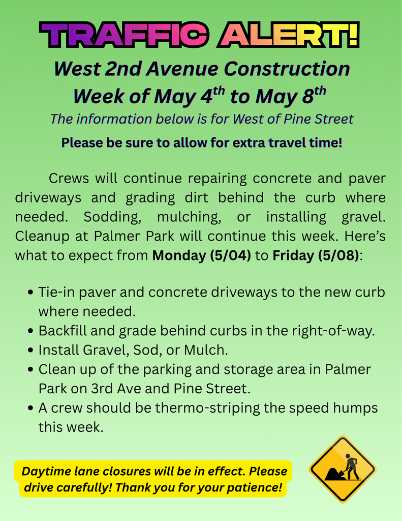 2nd Avenue  traffic alert for the week of May 4th to May 8th 