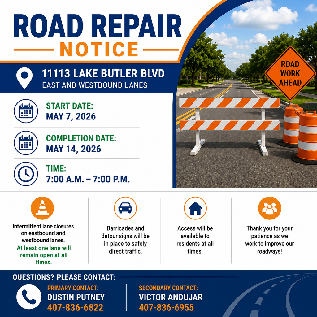Orange County Road Closure Notification 05/07 to 05/14