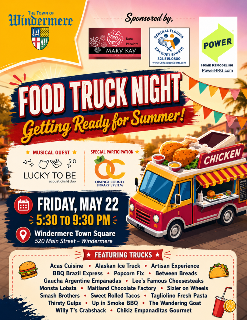 Flyer of our May 22 Food Truck Night @ 5:30 pm