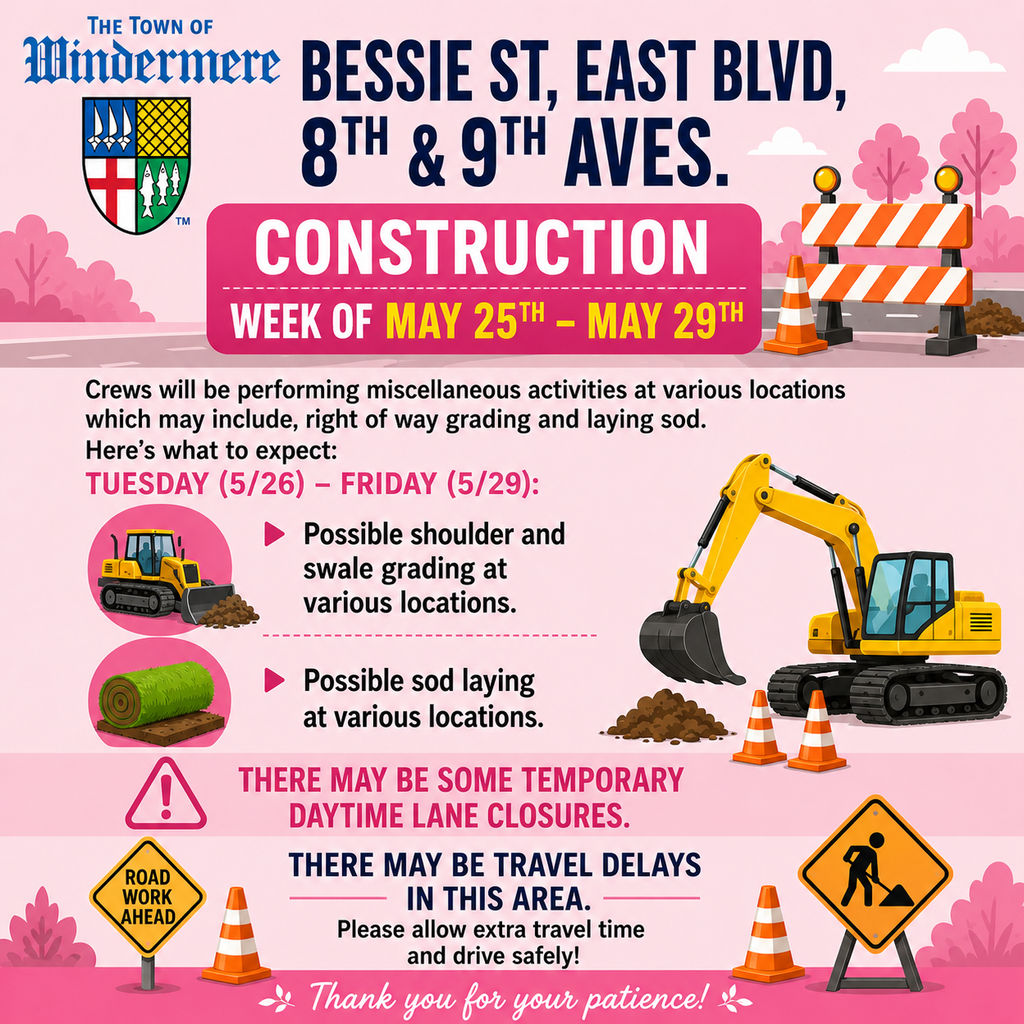 Bessie St, East Blvd, 8th and 9th Aves. Traffic Alert for the week of May 25 to May 29