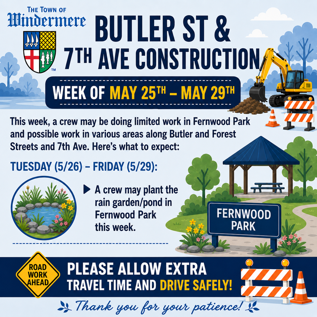 Butler St. & 7th traffic alert for the week of May 25 to May 29