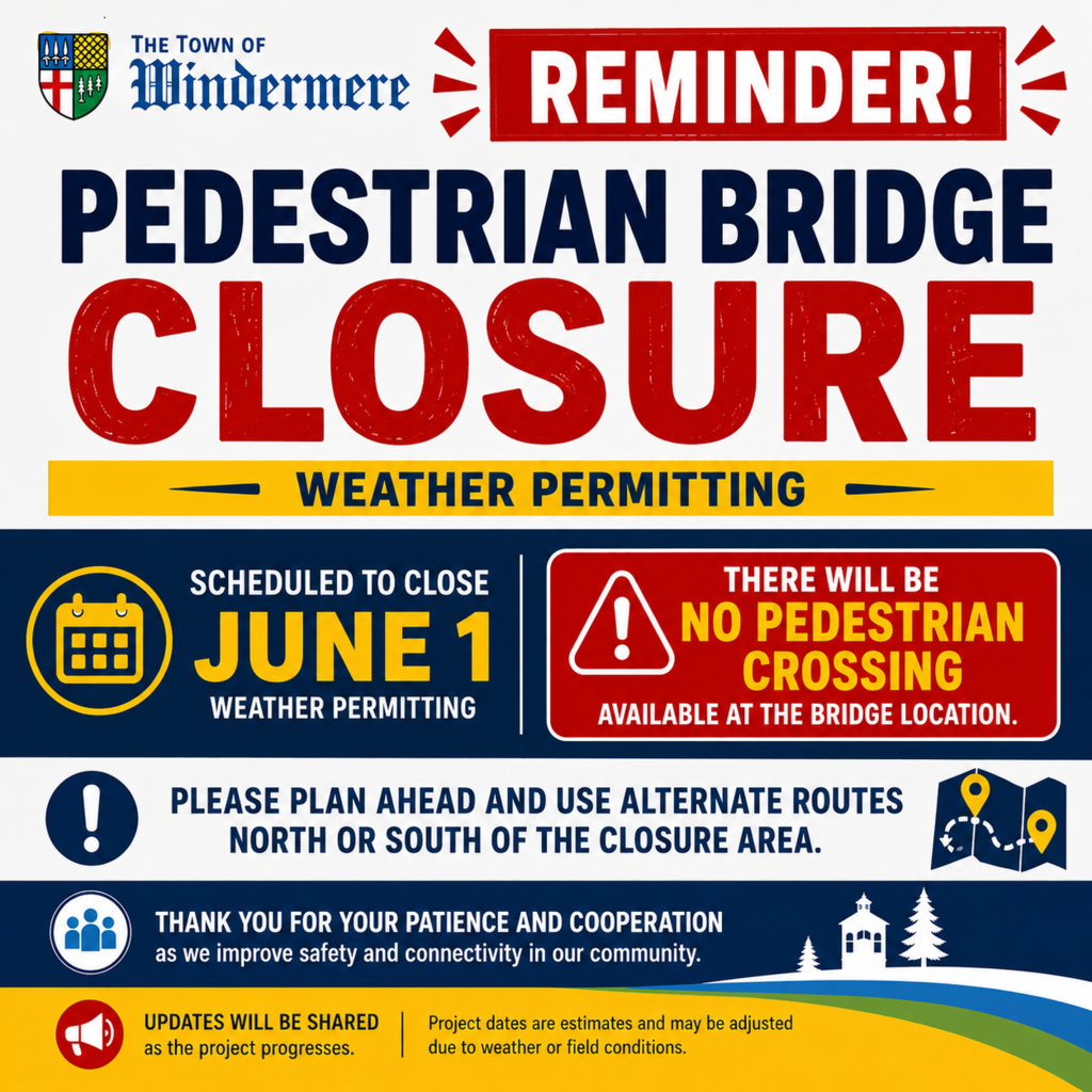 Pedestrian Bridge Closure June 1st - No pedestrian crossing.