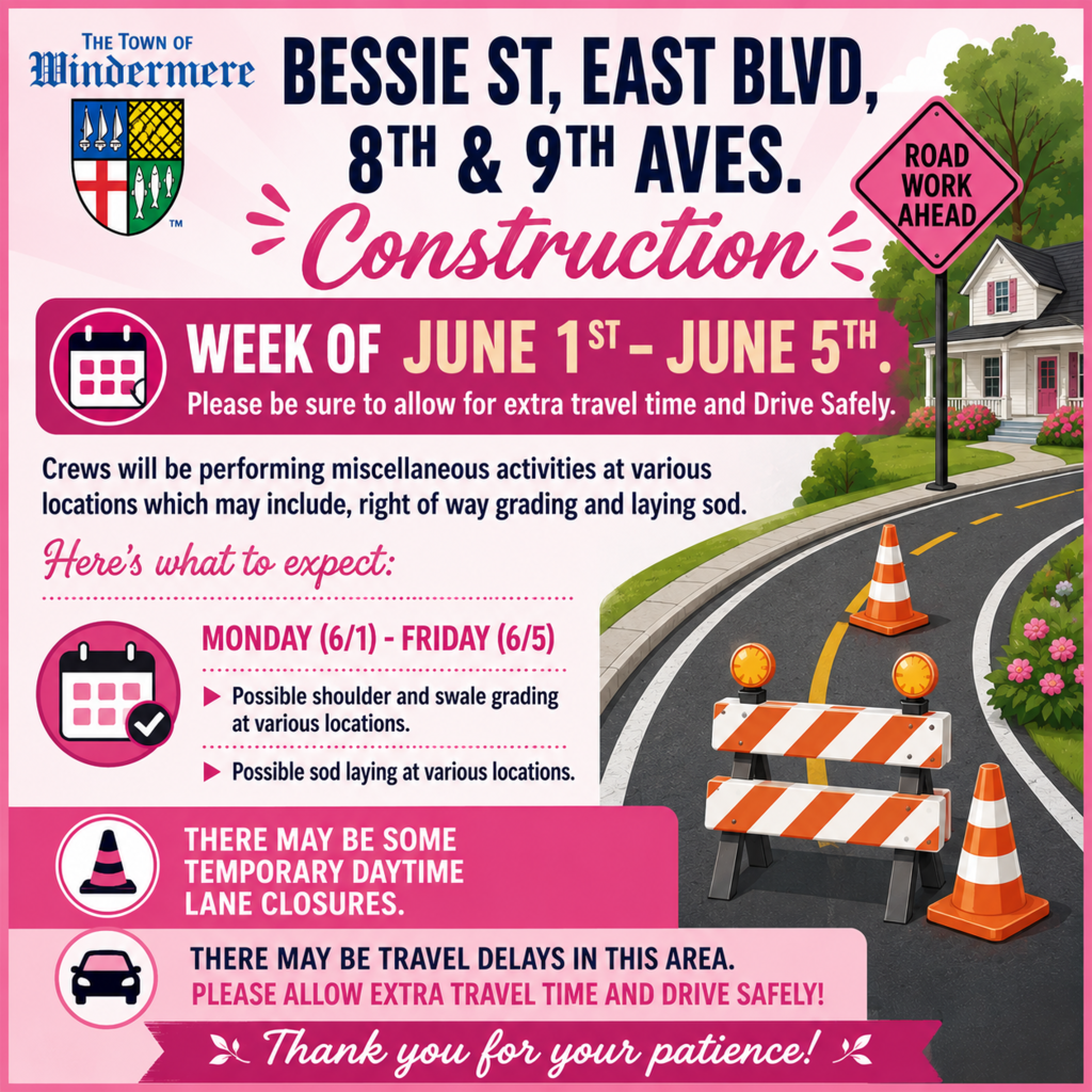 Bessie St, East Blvd, 8th and 9th Aves. Traffic Alert for the week of June 1 to June 5