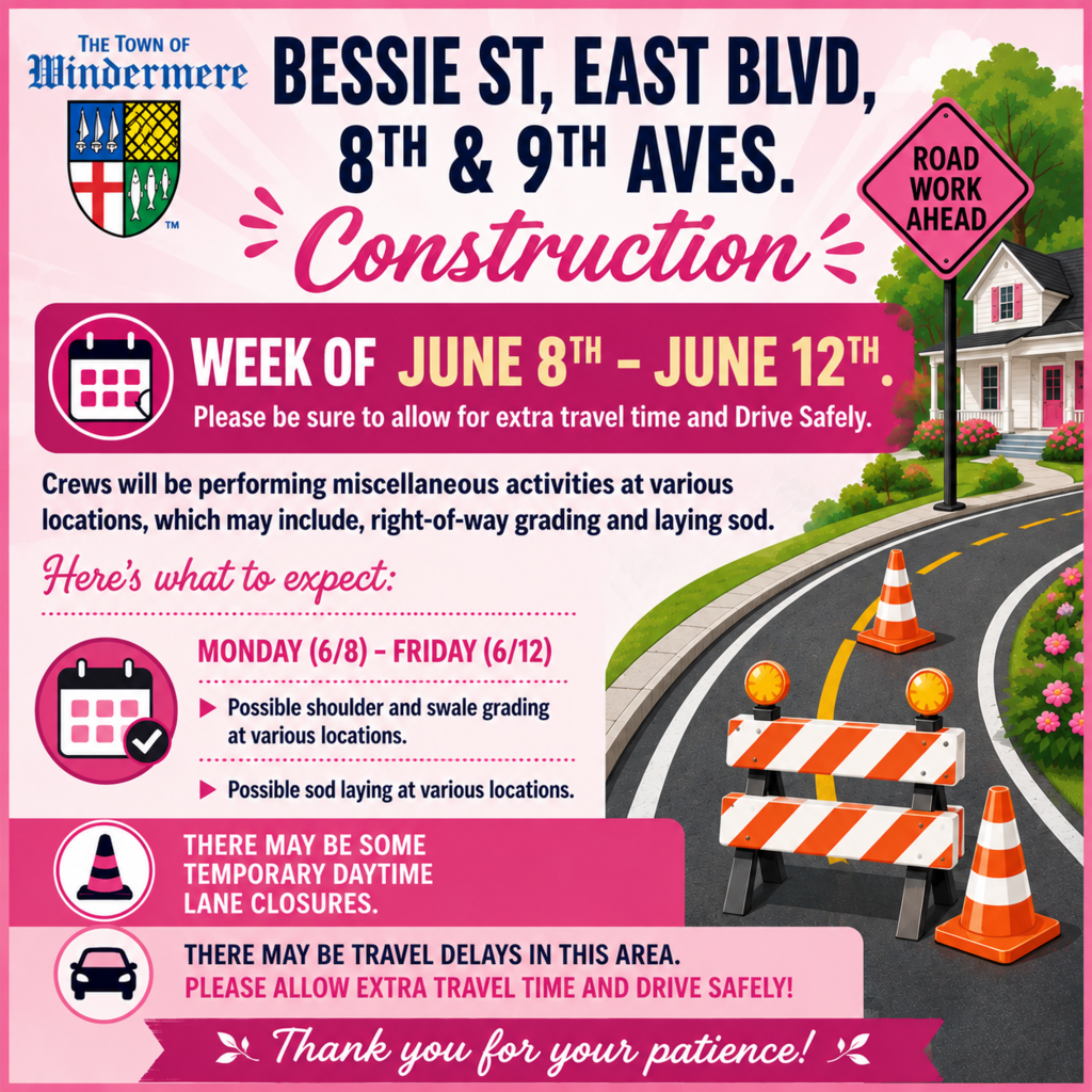 Bessie St, East Blvd, 8th and 9th Aves. Traffic Alert for the week of June 8 to June 12