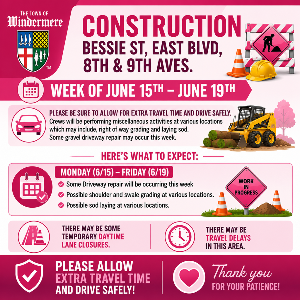 Bessie St, East Blvd, 8th and 9th Aves. Traffic Alert for the week of June 15 to June 19