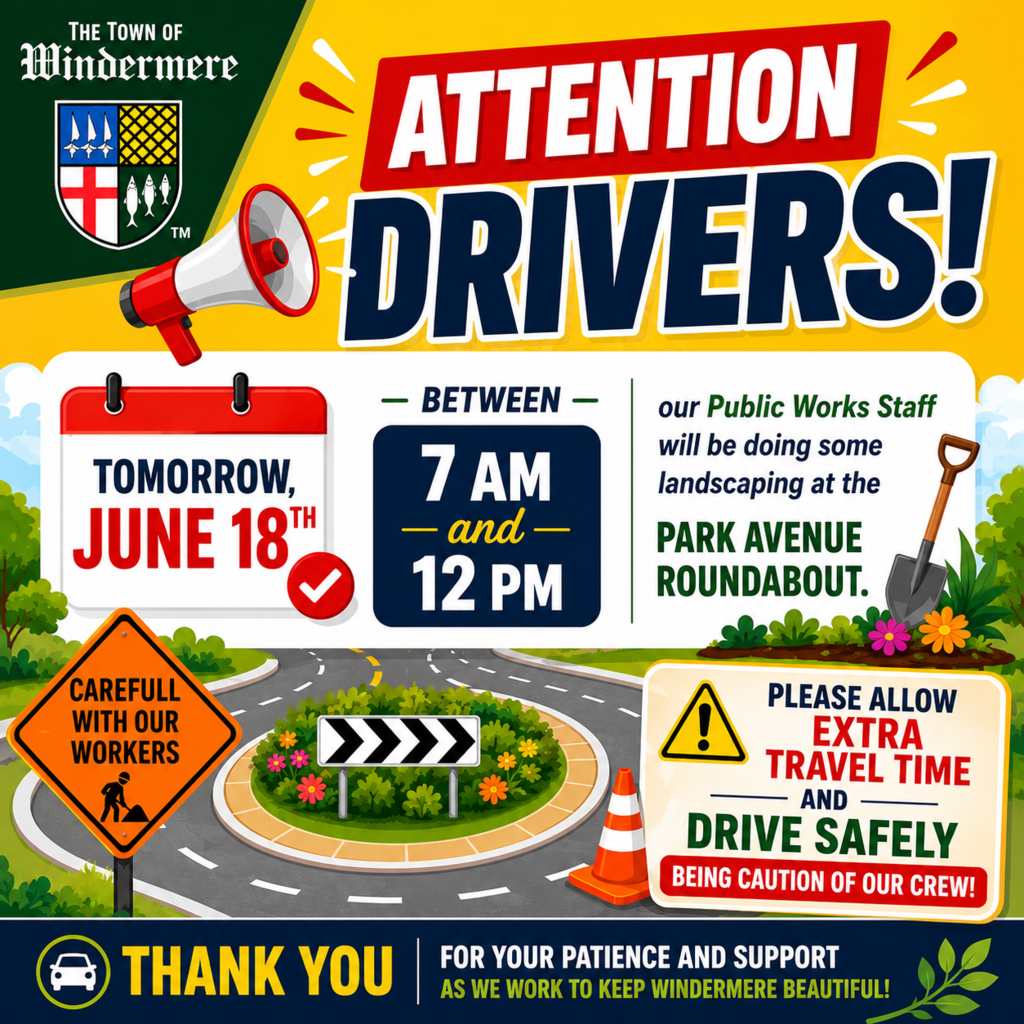 Public Works: Roundabout work on Park Ave. June 18 from 7 AM to 12 PM.