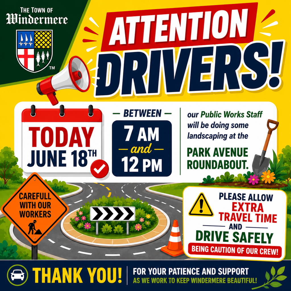 Public Works: Roundabout work on Park Ave. June 18 from 7 AM to 12 PM.