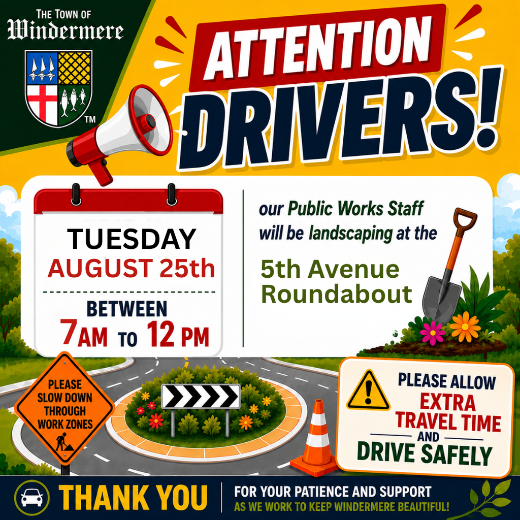 Public Works will be landscaping at the 5th Avenue roundabout on Tuesday, August 25th.