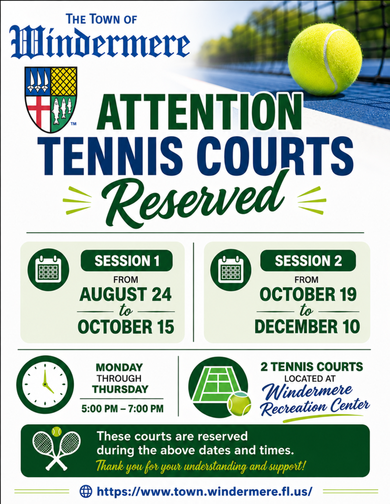 Tennis courts at Windermere Recreation Center are reserved Monday through Thursday from 5 - 7 p.m.