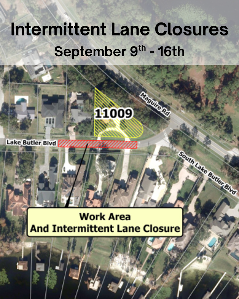 Intermittent lane closures on Lake Butler Road from September 9th - 16th
