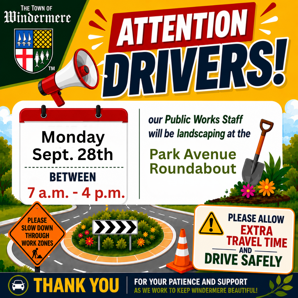 Landscaping work at the Park Avenue roundabout Monday, September 28th from 7 a.m. to 4 p.m.