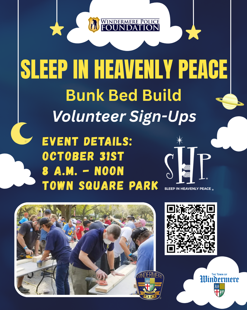 Volunteer for the Sleep in Heavenly Peace Bunk Bed build, happening October 31st in Windermere.