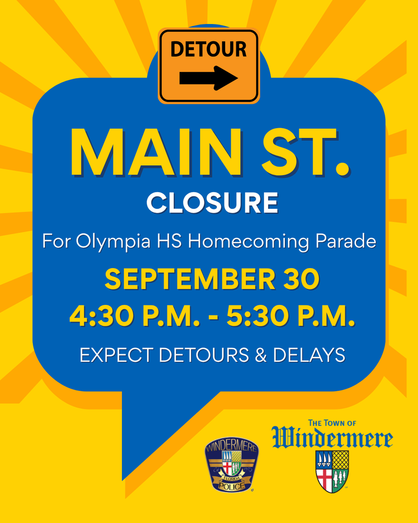 Main Street closure Wednesday, September 30th from 4:30 - 5:30 p.m. Expect detours and delays