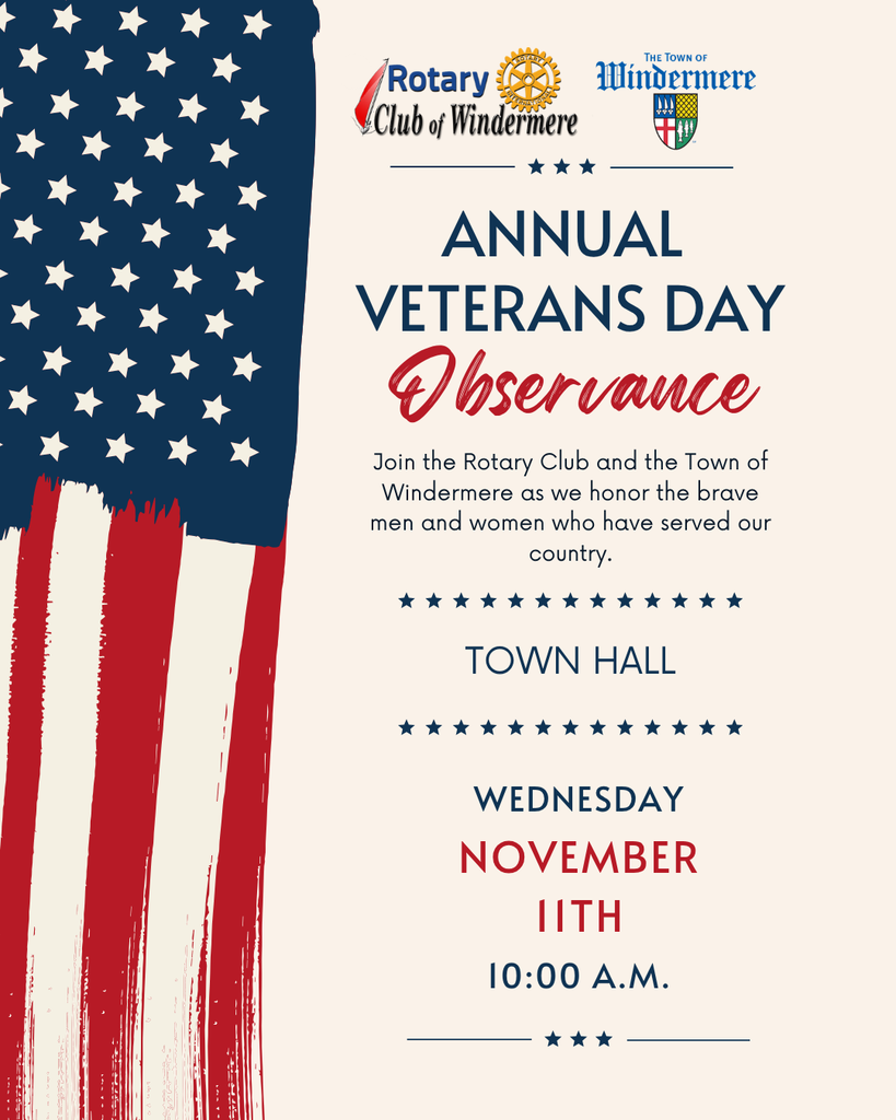 Veterans Day Observance Wednesday, November 11th at Town Hall, starting at 10 a.m.