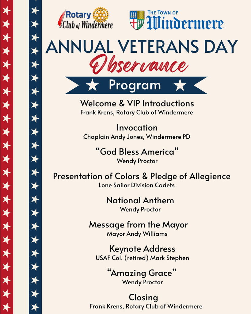 Veterans Day Observance Wednesday, November 11th at Town Hall, starting at 10 a.m.