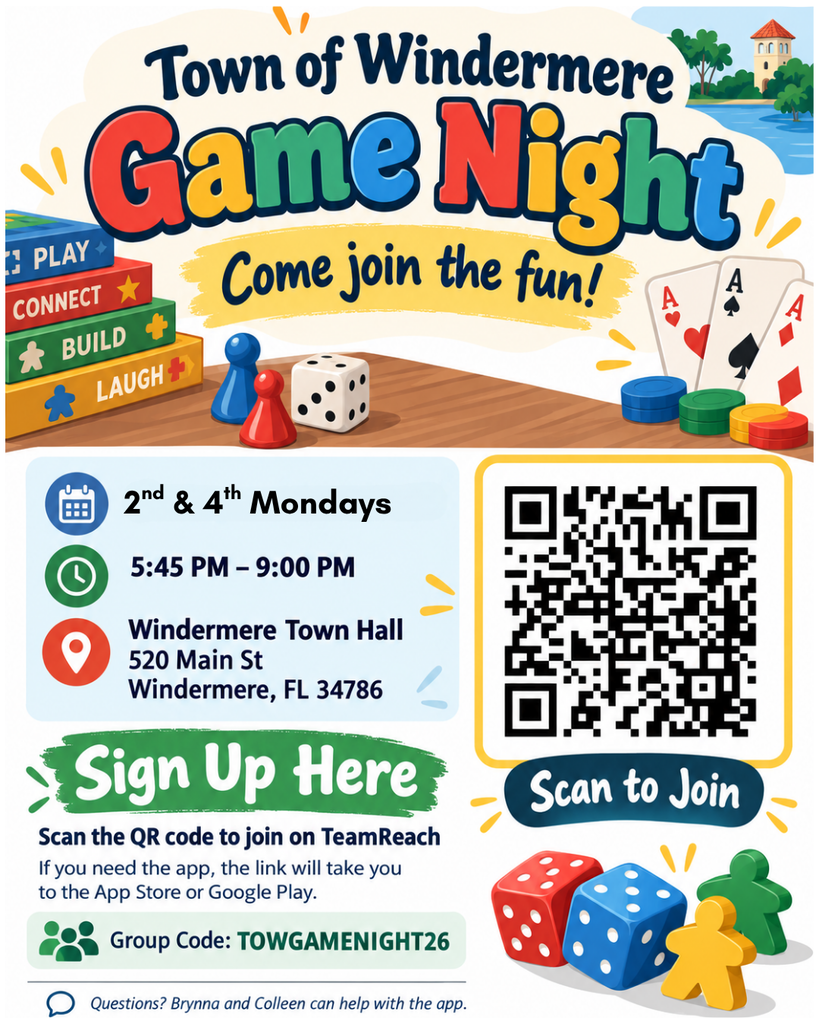 Game Nights every 2nd and 4th Monday of the month at Windermere Town Hall