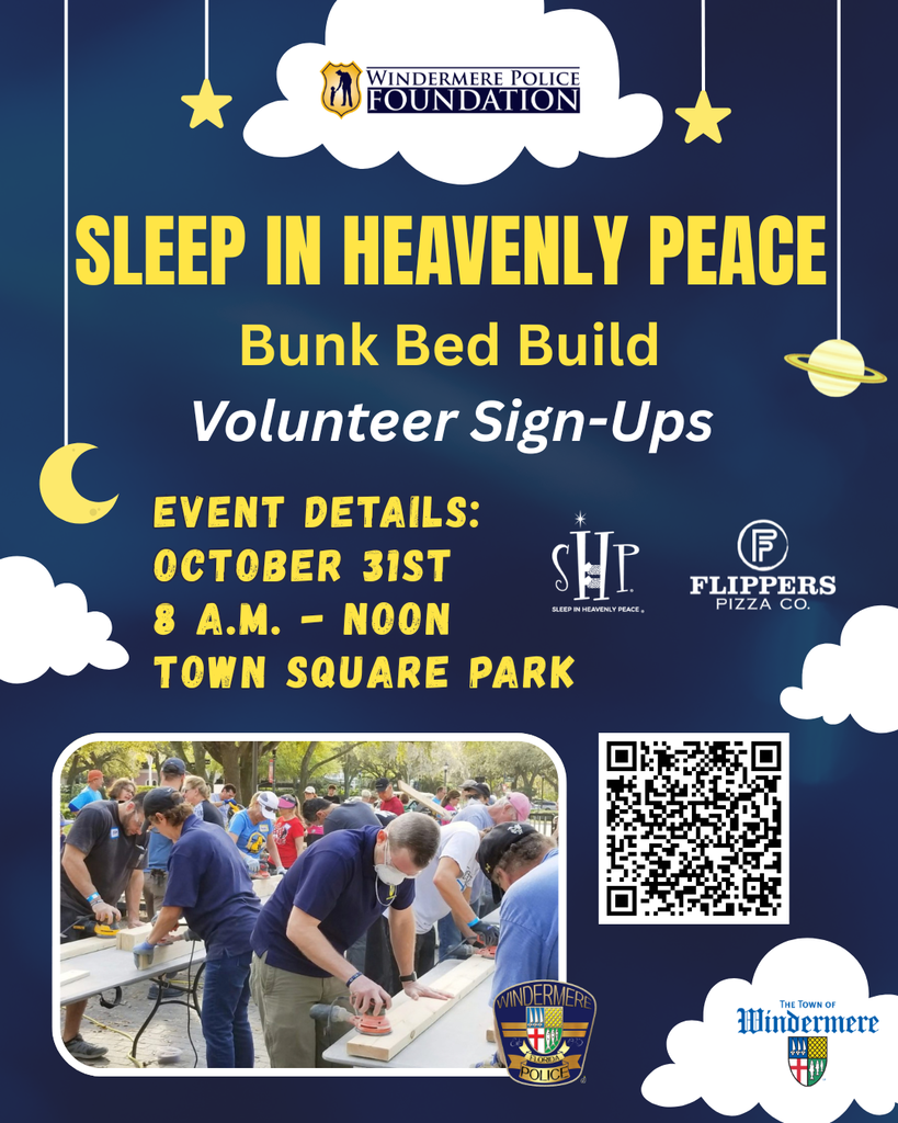 Volunteer for the Sleep in Heavenly Peace Bunk Bed build, happening October 31st in Windermere.