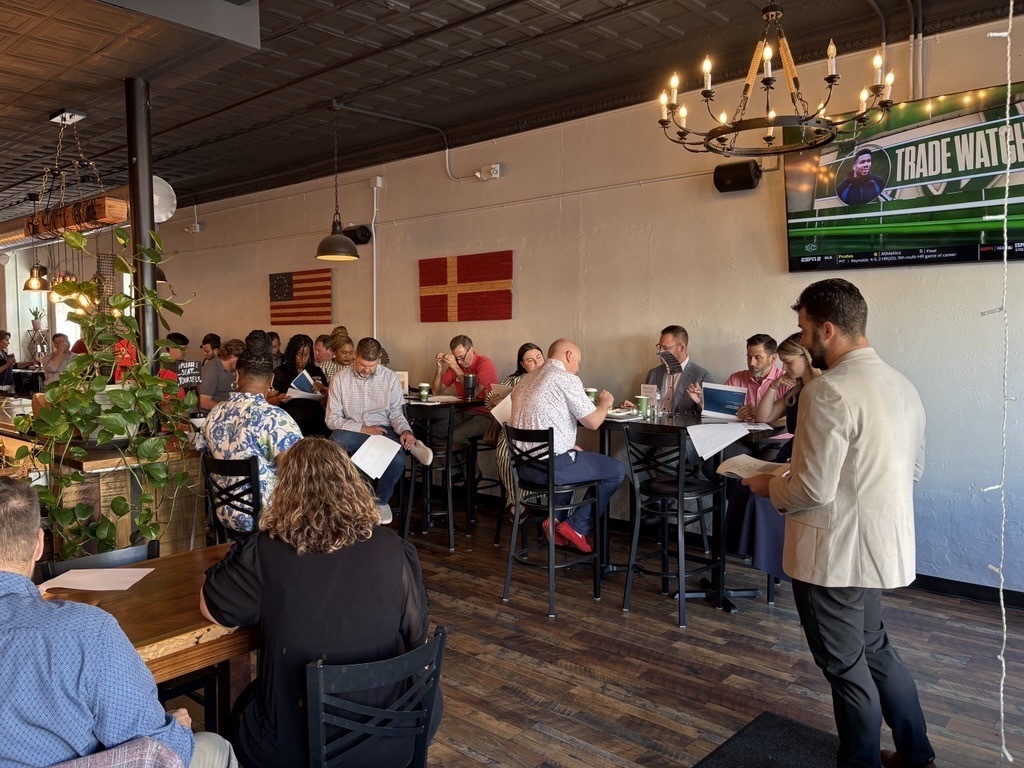 people talking at a restaurant 