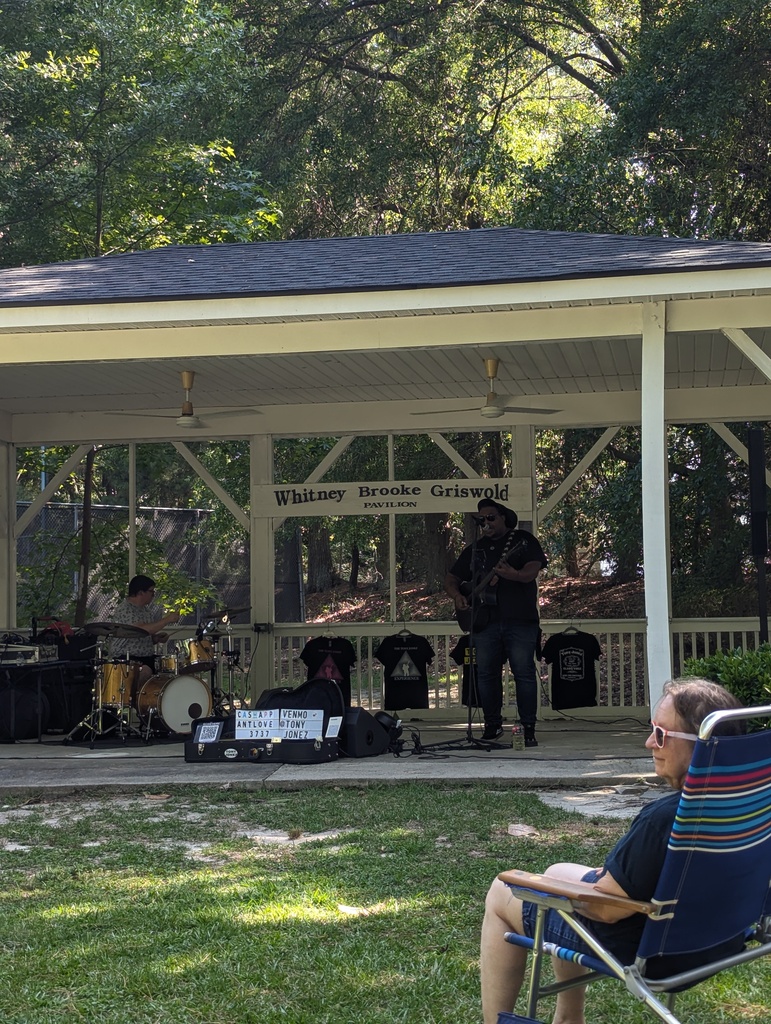 Band performing while an attendee watches