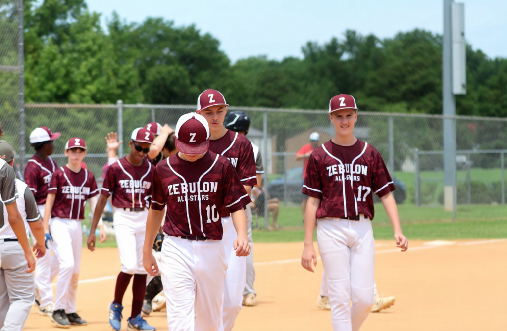 Baseball team walking on the field