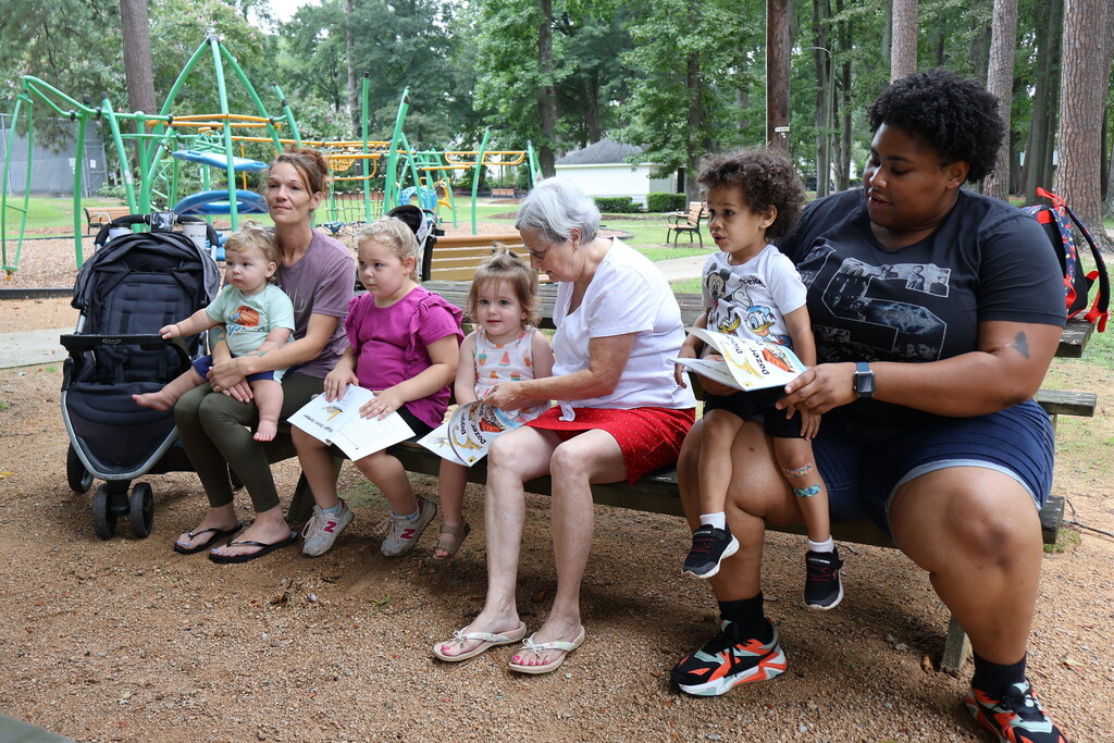 Families waiting for story time.