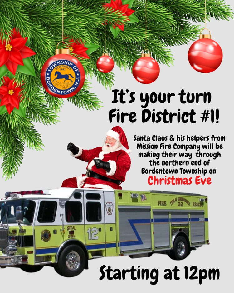 Santa is Coming to Fire District 1 in Bordentown