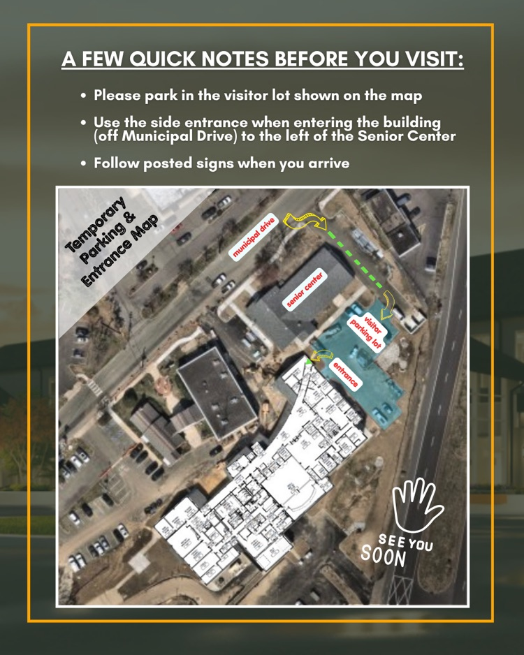 map showing location of new building entrance where tax drop box is located