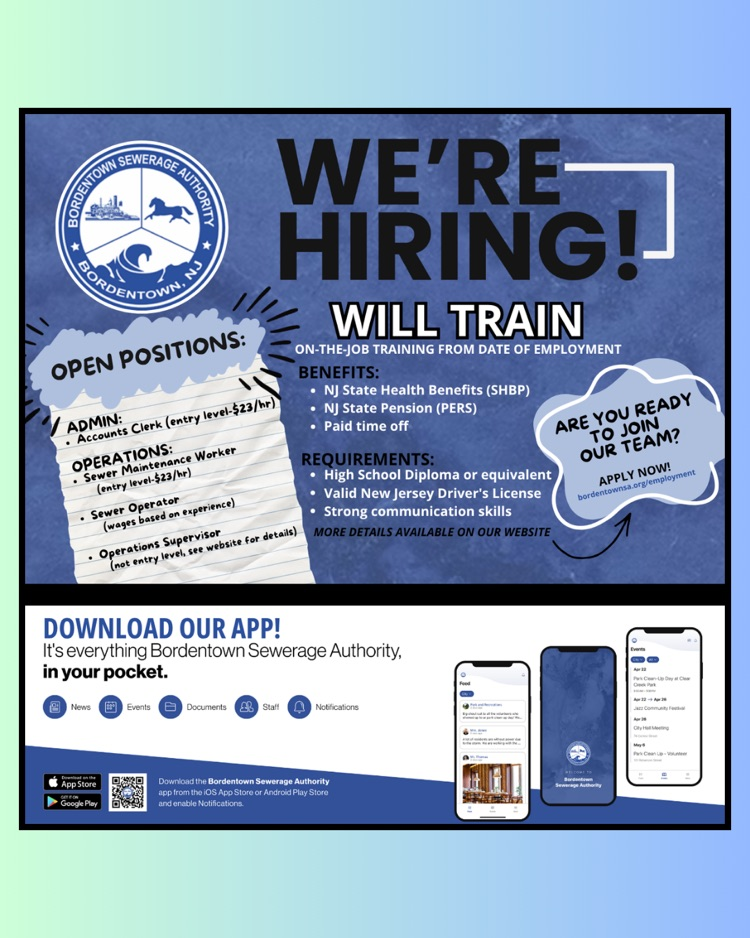 Bordentown Sewerage Authority is hiring!