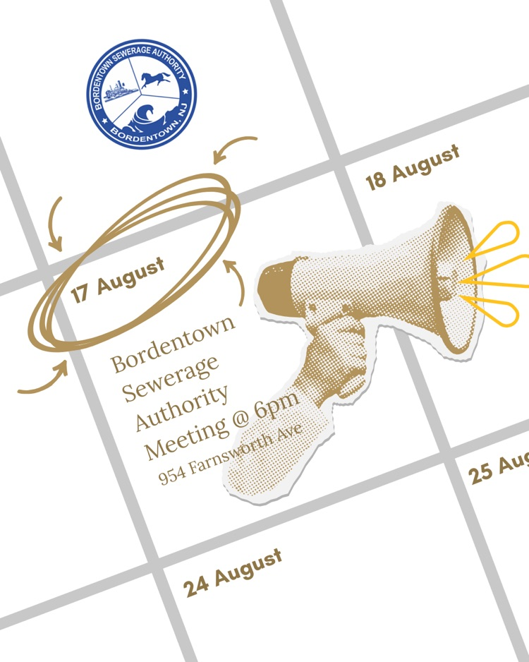 Bordentown Sewerage Authority meeting tonight 8/17 at 6pm at 954 Farnsworth Avenue