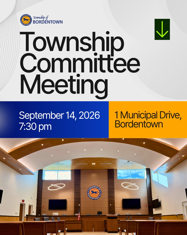 Township Committee Meeting is 9/14 at 7:30pm