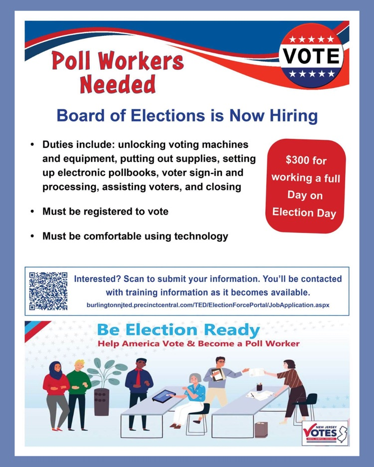 Poll Workers Needed. Board of Elections is now hiring