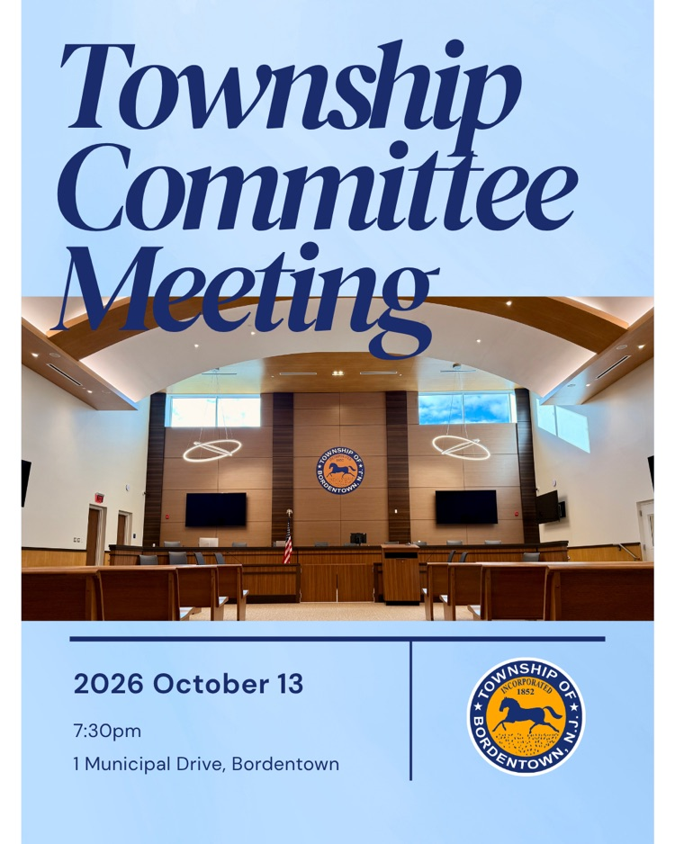 Township Committee Meeting is TUESDAY 10/13 at 7:30pm
