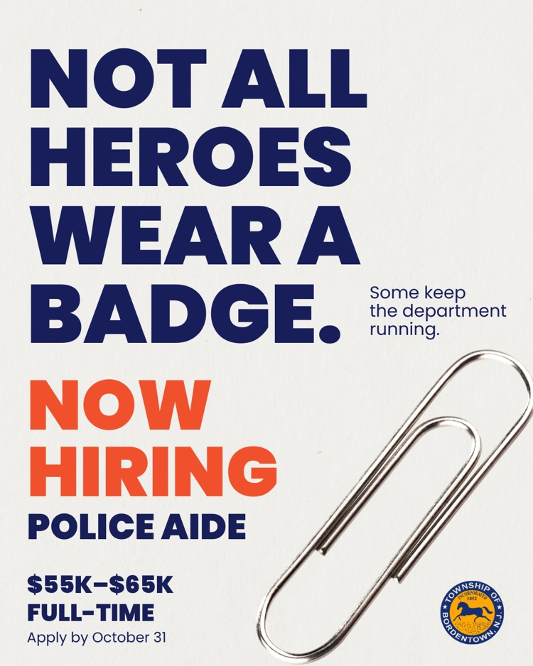 We’re Hiring! Police Aide. Apply by 10/31
