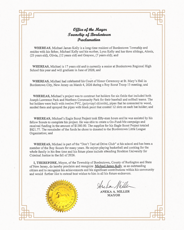Bordentown Township Proclamation