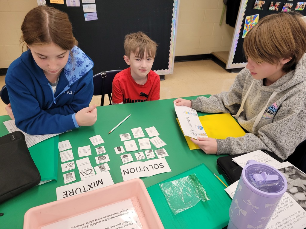 Mrs. Bowman’s fifth-grade science students have been actively engaged in learning about mixtures and solutions through a blend of hands-on experiments and informational text activities. Working collaboratively, students observed, mixed, and separated various materials to see how mixtures and solutions behave in real life. They then reinforced their discoveries by reading and discussing grade-level texts that explained key concepts and vocabulary. Together, these experiences helped students deepen their understanding while building curiosity and confidence as young scientists.

