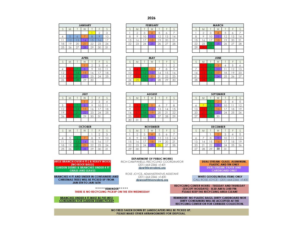 2026 River Vale Recycling Calendar