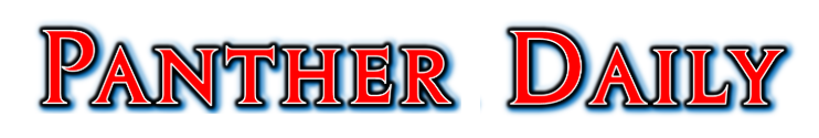 White Background with red lettering that says Panther Daily