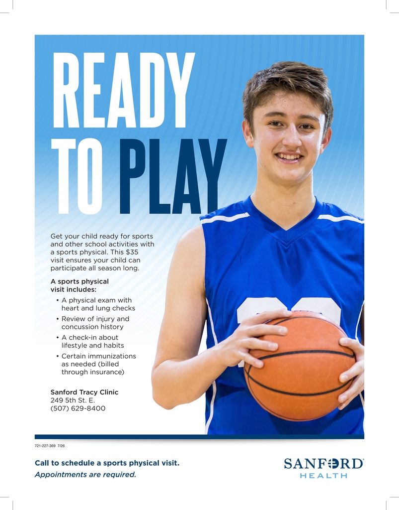 On the left hand side of the page is the captioned text. On the right had side there is an adolescent boy with brown hair and brows eyes smiling toward the viewer. He is wearing a blue basketball jersey with white accents on the sides and shoulders. It has the white number 22 on it. The boy is holding an orange basketball in front of him. Below him is the Sanford Health logo.