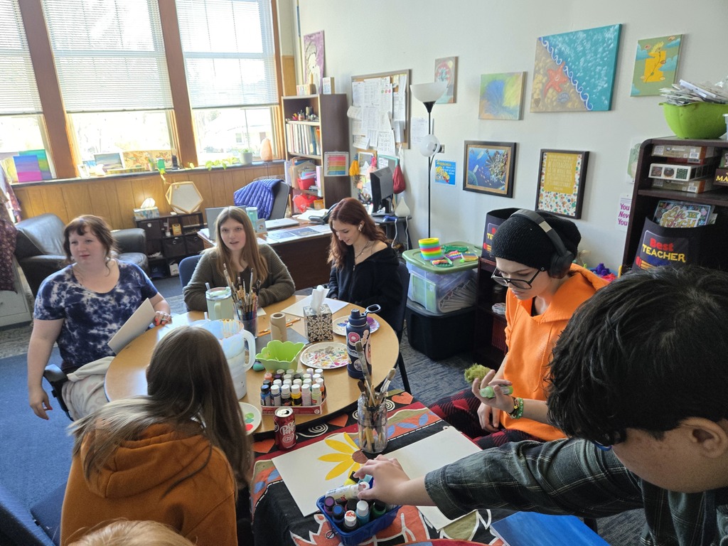 students painting