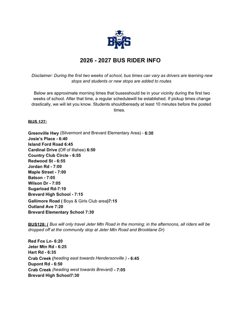 BMS Bus Rider Info