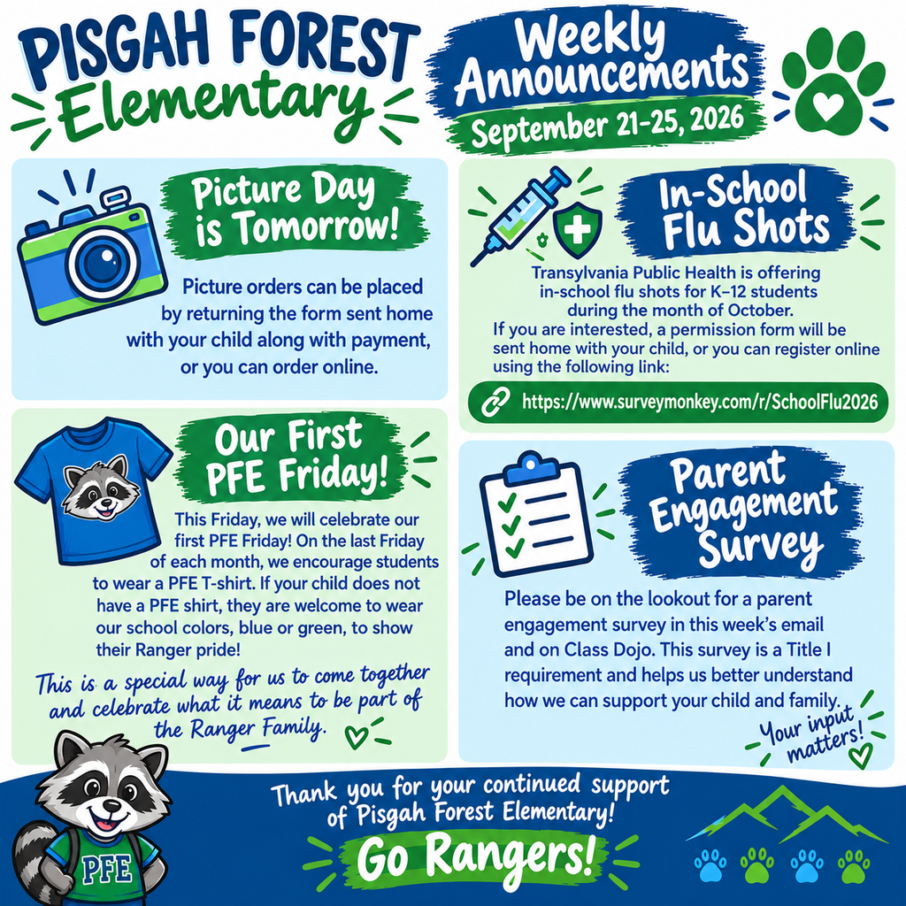 Pisgah Forest Elementary Weekly Announcements: September 21-25, 2026