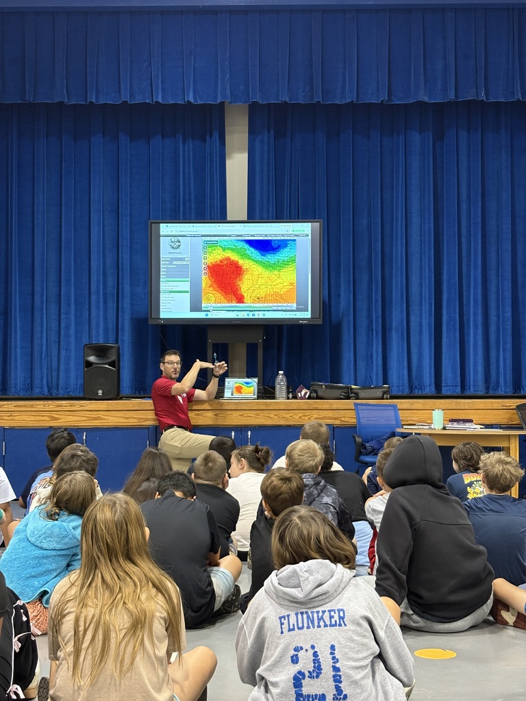 Jason Boyer presents on weather to the 5th grade students at PFE!